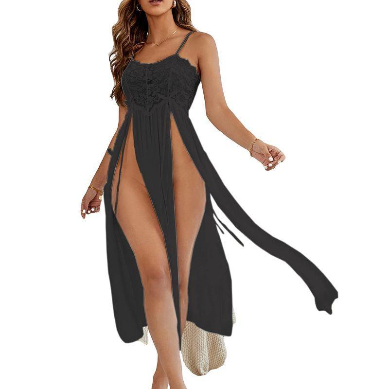 Zindwear Women Lingerie Lace Babydoll V Neck Trim Nightwear Sexy Long Gown Lingerie Dress (Free Size) - Walgrow.com