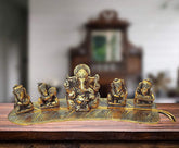 5 Musical lord Ganesha Statue with Banana Leaf For Pooja, Home Décor & Gifts Purpose - Walgrow.com