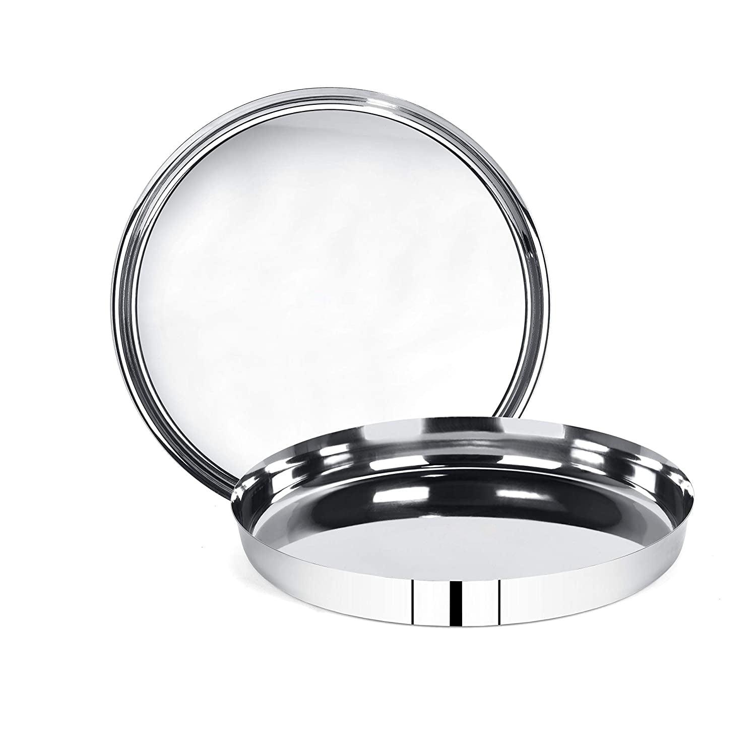 Stainless Steel Traditional Dinnerware Plate/Thali with Mirror Finish (Silver) - Walgrow.com