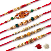 Assorted Attractive Kundan Om Shape Rakhi With Roli & Chawal (Set Of 6, Multi) - Walgrow.com