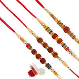 Assorted Attractive Round Rudraksha With Stone Rakhi With Roli & Chawal (Set Of 4, Multi) - Walgrow.com