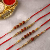 Assorted Attractive Round Rudraksha With Stone Rakhi With Roli & Chawal (Set Of 4, Multi) - Walgrow.com