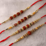 Assorted Attractive Round Rudraksha With Stone Rakhi With Roli & Chawal (Set Of 4, Multi) - Walgrow.com
