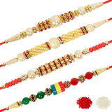 Assorted Attractive Thread bracelets Rakhi With Roli & Chawal (Set Of 4, Multi) - Walgrow.com