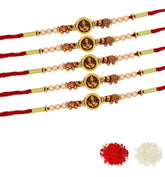 Assorted Design AD Ring Lord Ganesha Shape Rakhi With Roli & Chawal (Set Of 5, Multi) - Walgrow.com