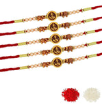 Assorted Design AD Ring Lord Ganesha Shape Rakhi With Roli & Chawal (Set Of 5, Multi) - Walgrow.com