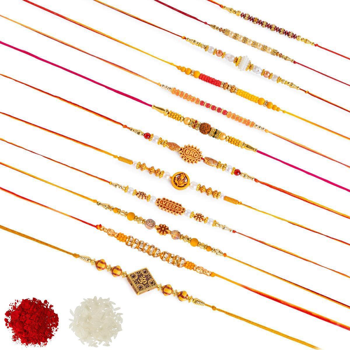 Assorted Design Exclusive Fancy Rakhi With Roli & Chawal (Set Of 12, Multi) - Walgrow.com