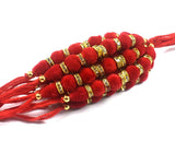 Assorted Design Fancy Velvet Beads Rakhi With Roli & Chawal (Set Of 12, Red) - Walgrow.com