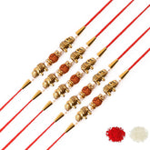 Assorted Designer Elephant Shape/Rudraksha Rakhi With Roli & Chawal (Set Of 5, Multi) - Walgrow.com