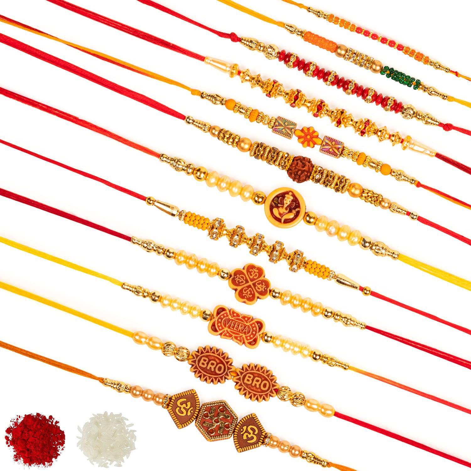 Assorted Exclusive Design Dora Rakhi With Roli & Chawal (Set Of 12, Multi) - Walgrow.com