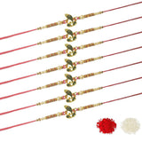 Assorted Stylish Brass Plated Thread Rakhi With Roli & Chawal (Set Of 7, Multi) - Walgrow.com