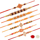 Assorted Stylish Religious Dora Rakhi With Roli & Chawal (Set Of 7, Multi) - Walgrow.com