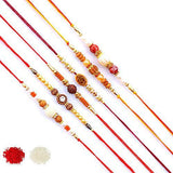 Assorted Wonderful Rudraksha Rakhi For Raksha Bandhan With Roli & Chawal (Set Of 6, Multi) - Walgrow.com