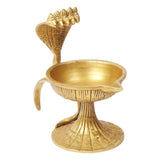 Brass Golden Brushed Sheshnaag Deepak/Diya/Oil Lamp Stand with Handle (Golden) - Walgrow.com