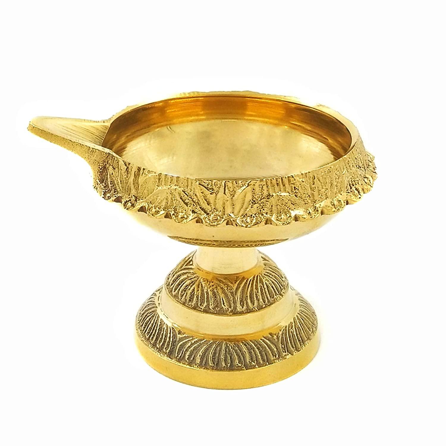 Brass Indian Religious Kuber Diya/Deepak/Oil Lamp For Worship God (Golden) - Walgrow.com