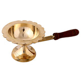 Handcrafted Brass Aarti Lamp/Dhoop Stand with Wooden Handle For Pooja (Golden) - Walgrow.com