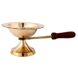 Handcrafted Brass Aarti Lamp/Dhoop Stand with Wooden Handle For Pooja (Golden) - Walgrow.com