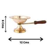 Handcrafted Brass Aarti Lamp/Dhoop Stand with Wooden Handle For Pooja (Golden) - Walgrow.com