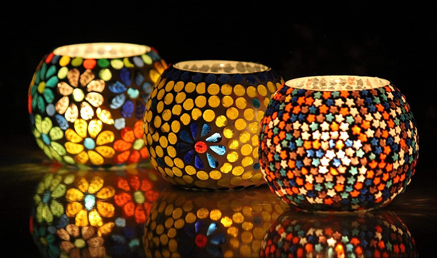Handcrafted Mosaic Turkish Moroccan Tea Light Candle Holders (7.6 Cm x 8.3 Cm x 8.3 Cm, Pack Of 3, Multi) - Walgrow.com Handcrafted Mosaic Turkish Moroccan Tea Light Candle Holders (7.6 Cm x 8.3 Cm x 8.3 Cm, Pack Of 3, Multi) - Walgrow.com