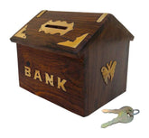 Handicrafted Wooden Piggy Bank, Money Saving Storage House Box Great For Gifts (House) - Walgrow.com