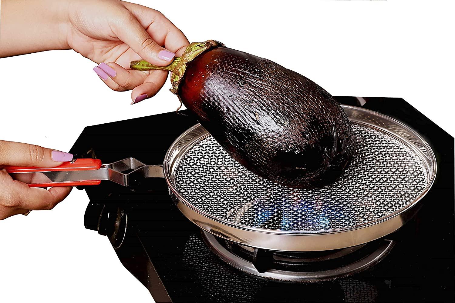 High Grade 304 Stainless Steel Round Flat Grill Roaster Net with Handle (Silver) - Walgrow.com