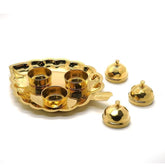 Indian Brass Leaf Shaped Gold Plated Haldi/Kumkum/Chandan/Roli Box For Pooja - Walgrow.com