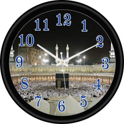 Islamic Mecca Madina Stylish Analog Round Wall Hanging Clock with Glass (Black) - Walgrow.com