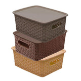 Long Lasting Durable Multipurpose Attractive Plastic Storage Baskets with Lid (Large, Set Of 3, Multicolor) - Walgrow.com