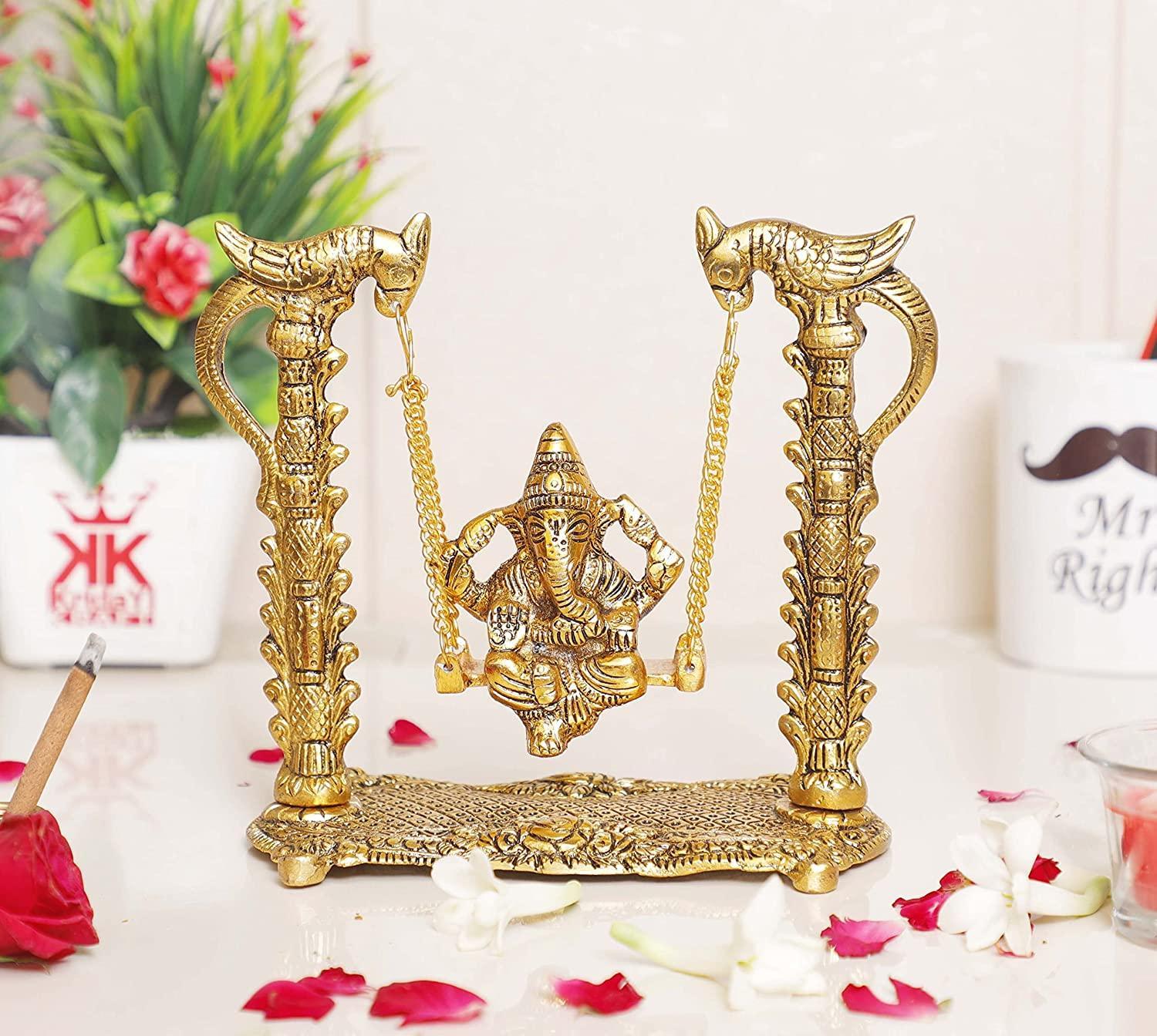 Lord Ganesha Swing jhula Statues for Temple Pooja, Home Décor & Gifts Purpose - Walgrow.com