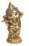 Metal Lord Ganesha Statue With Playing Flute For Pooja, Home Décor & Gifts Purpose - Walgrow.com