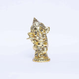 Metal Lord Ganesha Statue With Playing Flute For Pooja, Home Décor & Gifts Purpose - Walgrow.com