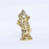 Metal Lord Ganesha Statue With Playing Flute For Pooja, Home Décor & Gifts Purpose - Walgrow.com