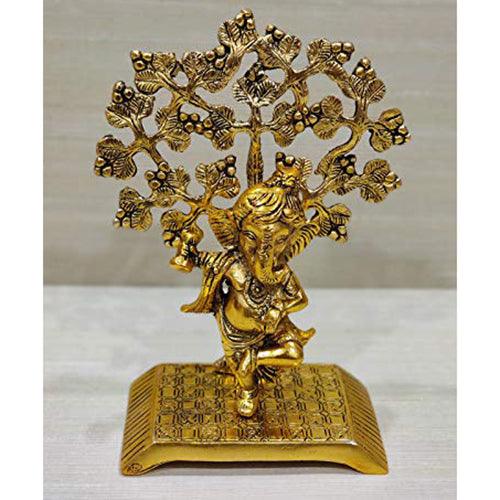 Metal Lord Ganesha with Tree Statue For Pooja, Home Décor & Gifts Purpose - Walgrow.com