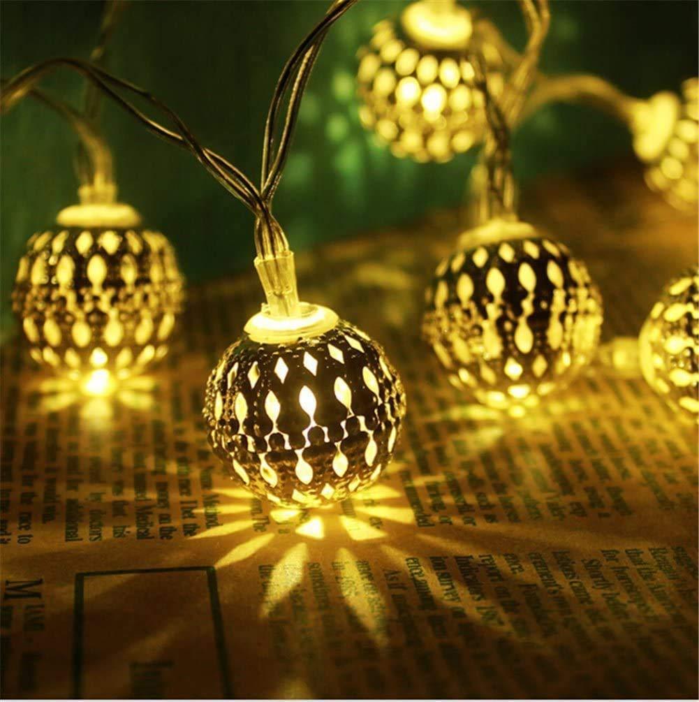 Moroccan 16 LED String Lights Metal Ball For Festival (Warm White, 3 Meter) - Walgrow.com