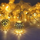 Moroccan 16 LED String Lights Metal Ball For Festival (Warm White, 3 Meter) - Walgrow.com