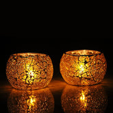 Mosaic Turkish Crackle Moroccan Glass Tealight Candle Holder (6.60 Cm x 8.63 Cm x 8.63 Cm, Pack Of 2, Yellow) - Walgrow.com