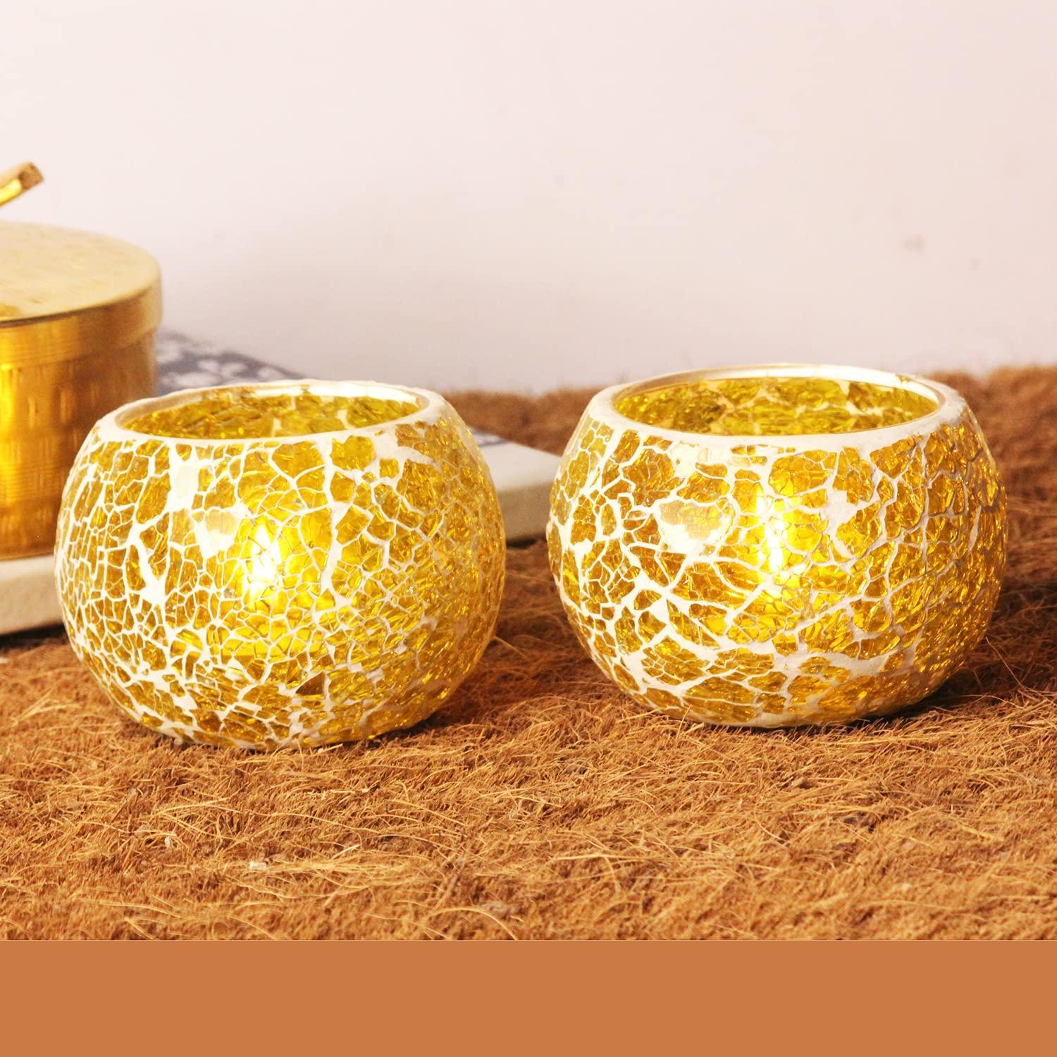 Mosaic Turkish Crackle Moroccan Glass Tealight Candle Holder (6.60 Cm x 8.63 Cm x 8.63 Cm, Pack Of 2, Yellow) - Walgrow.com Mosaic Turkish Crackle Moroccan Glass Tealight Candle Holder (6.60 Cm x 8.63 Cm x 8.63 Cm, Pack Of 2, Yellow) - Walgrow.com