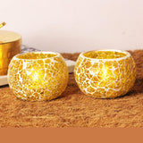 Mosaic Turkish Crackle Moroccan Glass Tealight Candle Holder (6.60 Cm x 8.63 Cm x 8.63 Cm, Pack Of 2, Yellow) - Walgrow.com