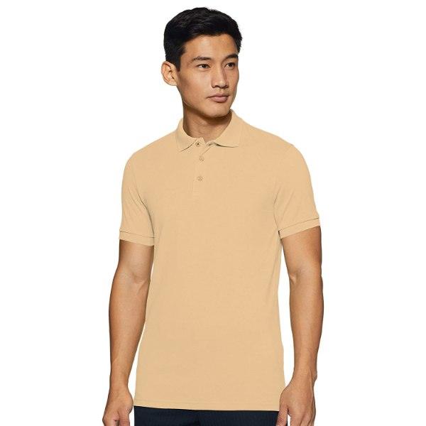 Plain Super Soft Blend Cotton Summer Men's Half Sleeve Regular Fit Polo Shirt (Small, Beige) - Walgrow.com