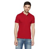 Plain Super Soft Blend Cotton Summer Men's Half Sleeve Regular Fit Polo Shirt (Small, Red) - Walgrow.com