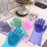 Reusable Magic Silicone Dishwashing Scrubbing Gloves Tool For Kitchen Cleaning (Gray) - Walgrow.com