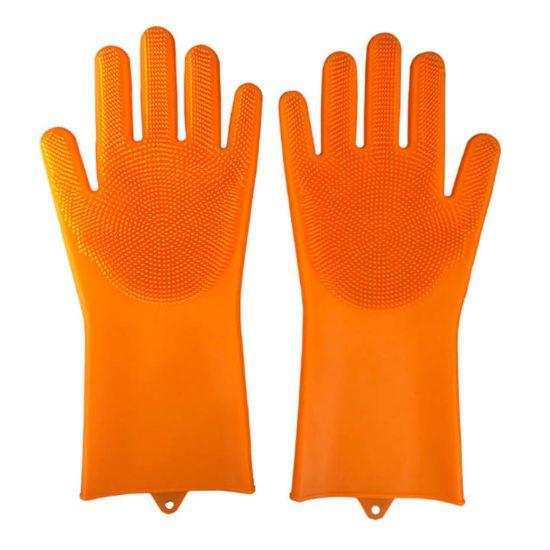 Reusable Magic Silicone Dishwashing Scrubbing Gloves Tool For Kitchen Cleaning (Orange) - Walgrow.com