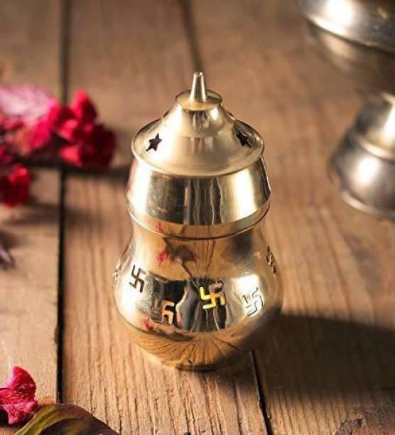 Round Brass Pooja Purpose and Camphor Fragrance Oil Lamp Diya (Golden) - Walgrow.com