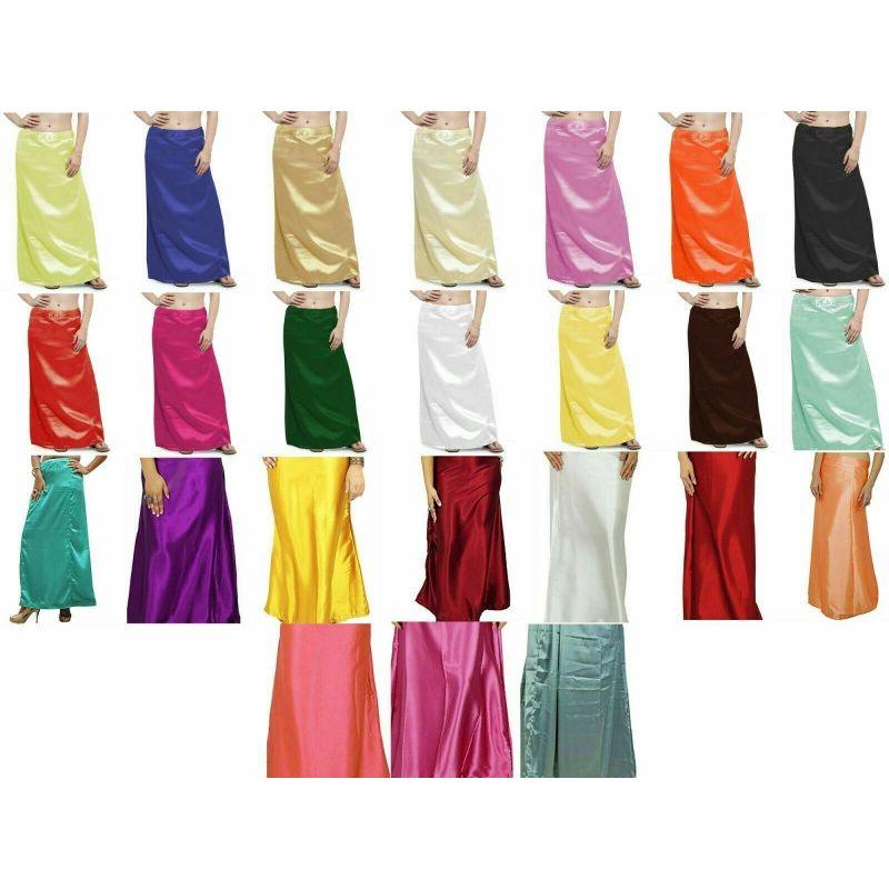 Satin Silk Saree Petticoat Solid Inskirt Underskirt Skirt Indian