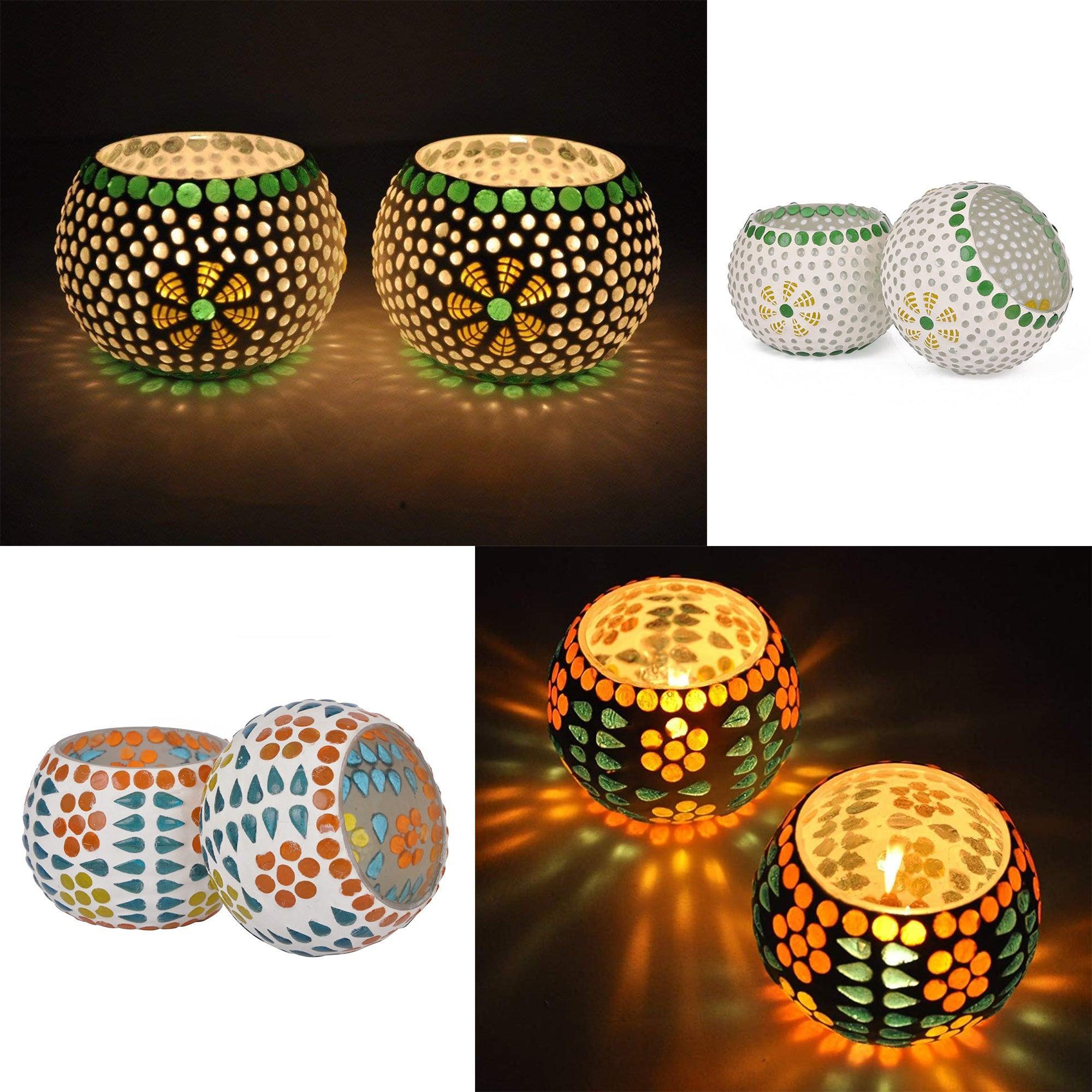 Sparkle Moroccan Mosaic Glass Votives Tealight Candle Holders For Home Décor - Walgrow.com