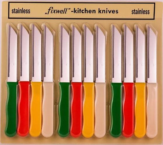 Stainless Steel Basic Line Serrated Edge Knife/Knives For Kitchen (Multicolor, Set Of 12) - Walgrow.com