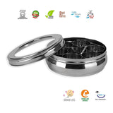 Stainless Steel Belly Shape Spices/Masala Dabba/Box with Lid, 7 Containers and Spoon ( 2.5 Ltr, Silver) - Walgrow.com