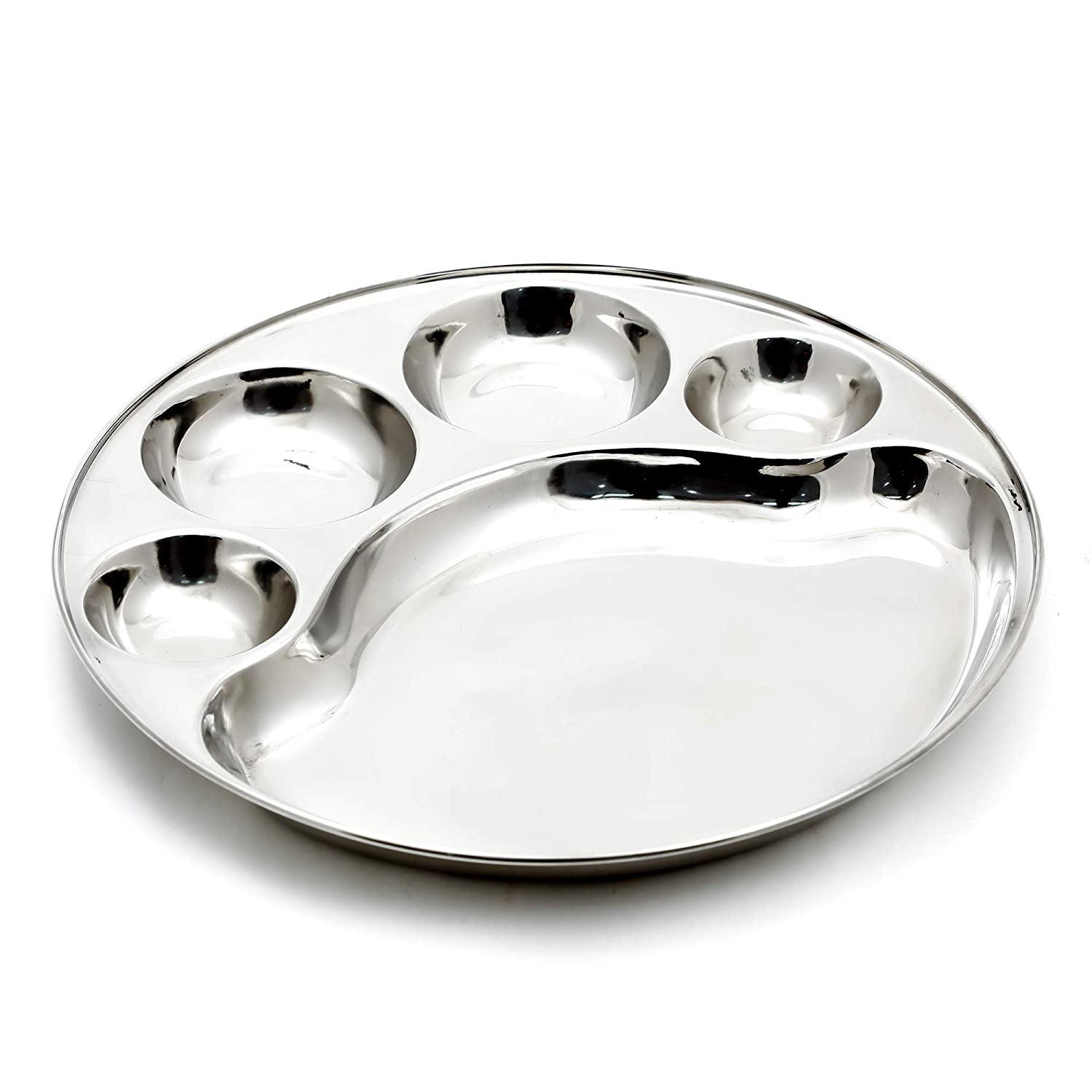 Stainless Steel Divided Partition/Compartments Lunch/Dinner Plate/Thali (26Cm, Silver) - Walgrow.com