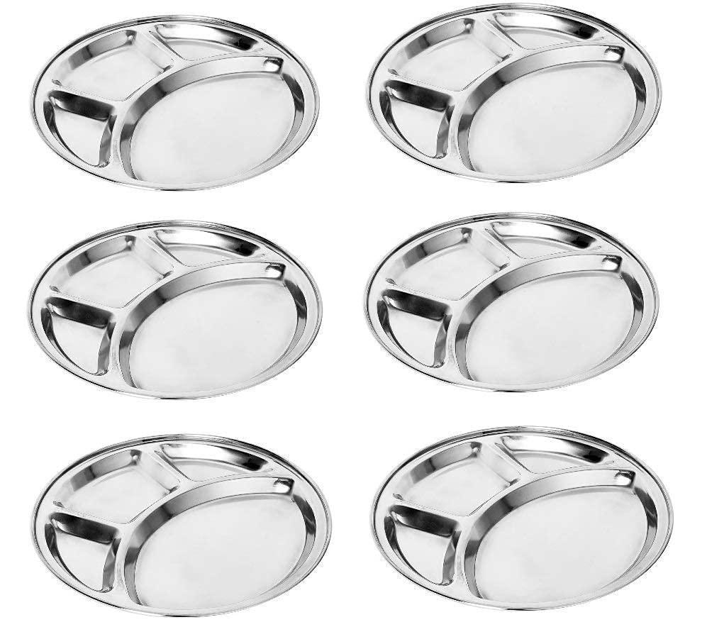 Stainless Steel Divided Partition/Compartments Lunch/Dinner Plate/Thali (29 Cm & 35 Cm, Silver) - Walgrow.com