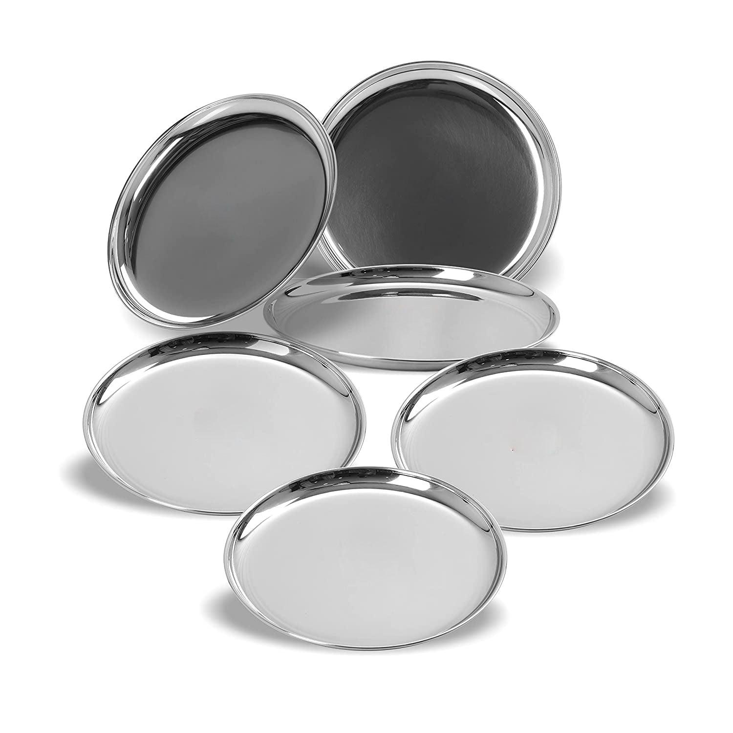Stainless Steel Heavy Gauge Shallow Salad Plates with High Polish Mirror Finish (18.5 Cm, Silver) - Walgrow.com